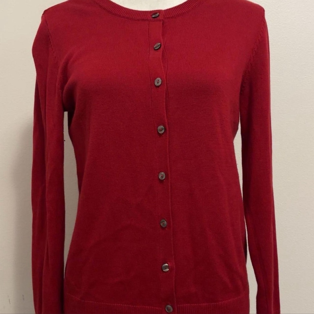 croft & barrow Women's Red Button-Front Crewneck Cardigan